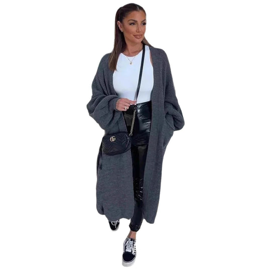 Damen lässiger Strickmantel mit tiefen Taschen und offenem Design EB