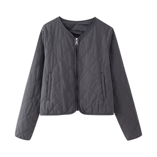 Damen gesteppte Übergangsjacke mit modischem Reißverschluss und bequemen Taschen EB