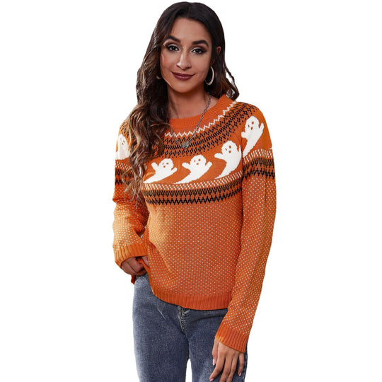Damen Strickpullover mit gruseligem Geister-Motiv EB
