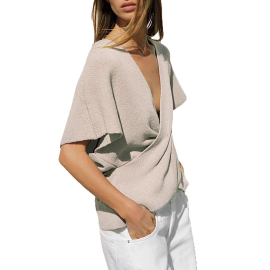 Damen luftiges Wickeloberteil mit eleganter Drapierung EB