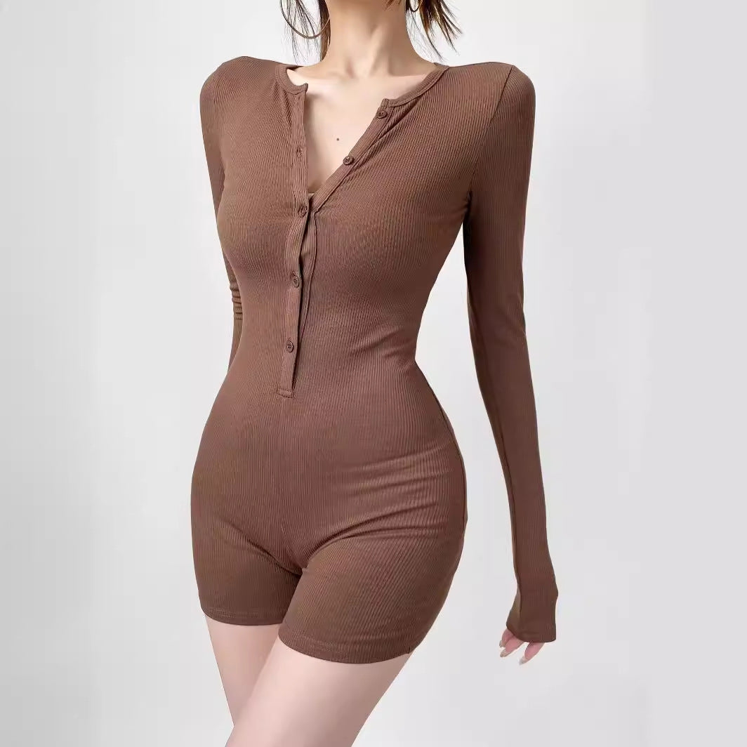 Damen Langarm-Jumpsuit mit Knopfverschluss EB
