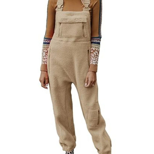 Damen Flauschiger Overall mit verstellbaren Trägern und Eingrifftaschen EB
