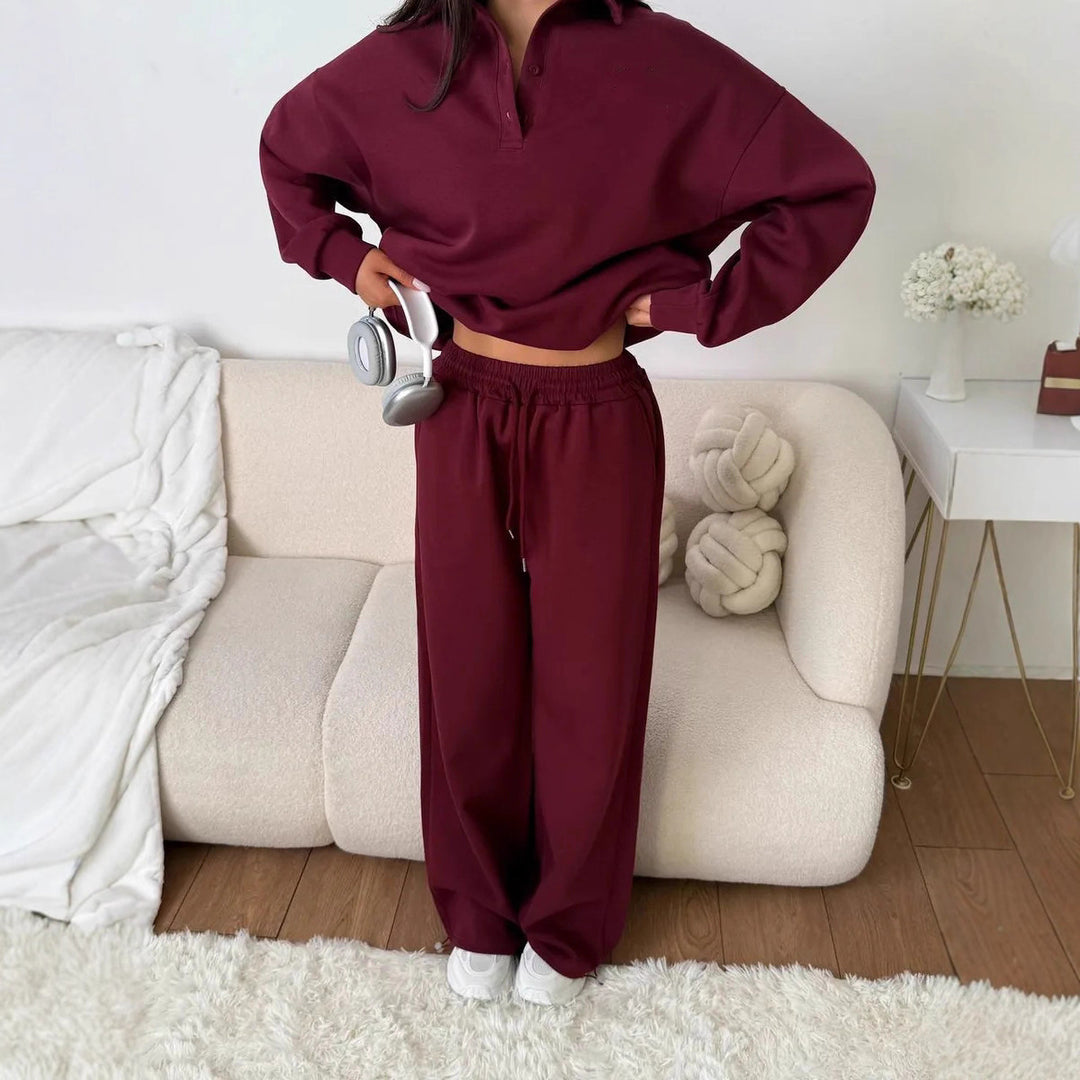 Damen weites Polo-Lounge-Set mit elastischem Tunnelzugbund und Wide‑Leg-Jogginghose Eichborn Berlin