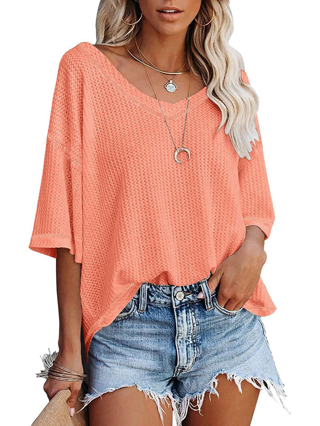 Damen lässiges Oversized-Oberteil mit strukturiertem Webmuster EB