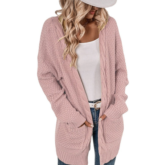 Damen Großer Strickcardigan mit aufwendigem Maschenmuster und praktischen Taschen EB