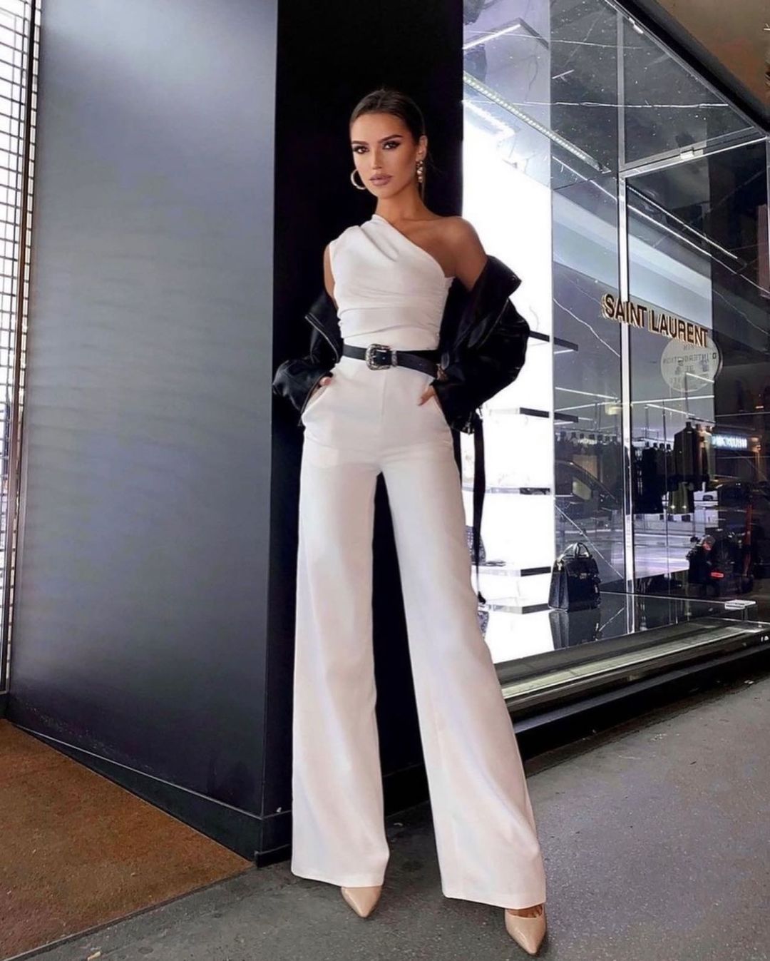 Damen One-Shoulder Jumpsuit mit weitem Bein EB