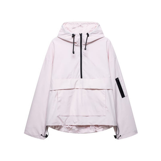 Unisex nan technischer Windbreaker Anorak mit halbhohem Reißverschluss Kapuze und Kängurutasche EB