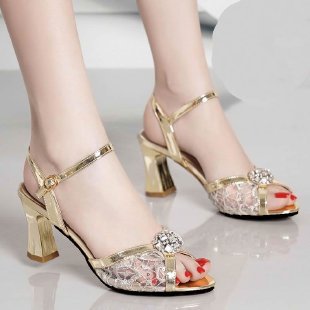 Damen elegante Riemchen-Sandalen mit filigraner Strass-Applikation EB