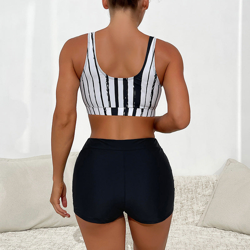 Damen Sportliches Crop-Top mit gestreiftem Design EB
