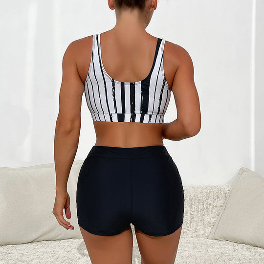 Damen Sportliches Crop-Top mit gestreiftem Design EB