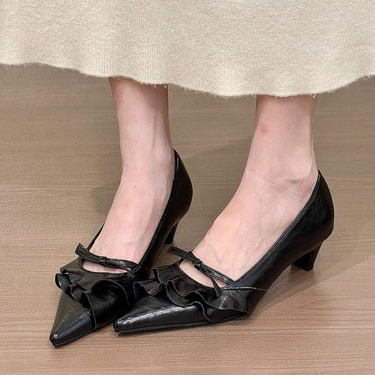 Damen elegante spitze Pumps mit Rüschendetail EB