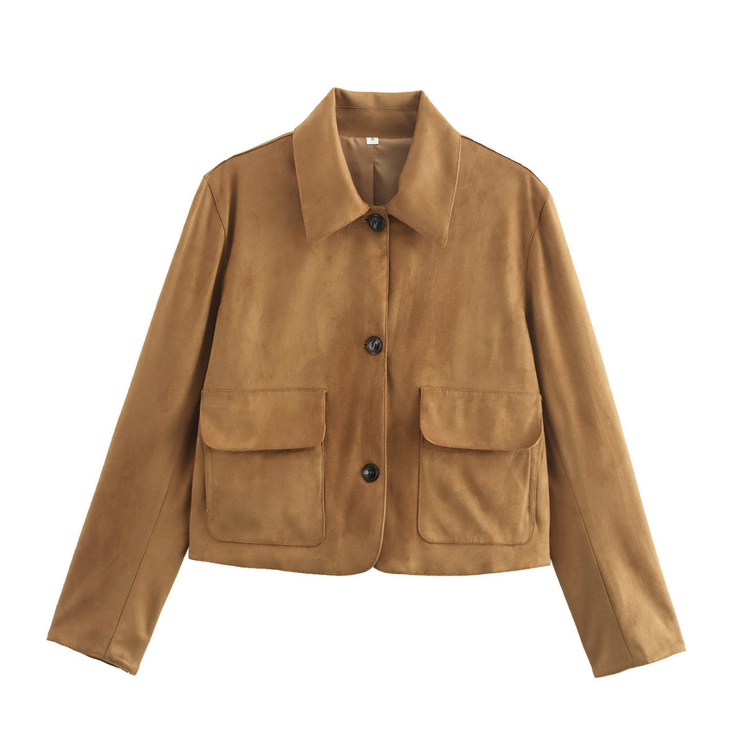 Damen modische Kurzjacke mit praktischen aufgesetzten Taschen EB