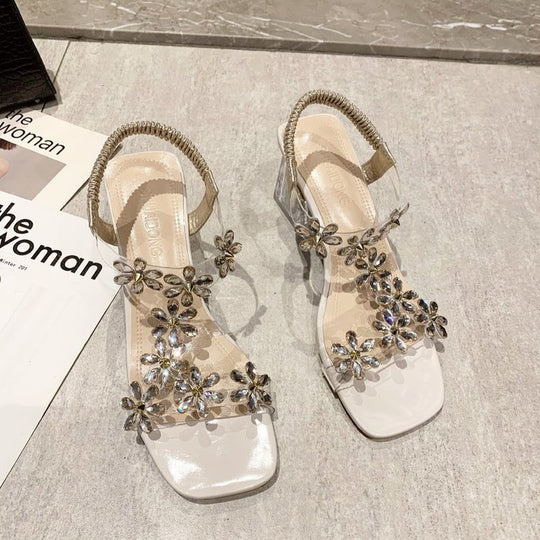 Damen elegante Sandaletten mit floralen dekorativen Akzenten EB