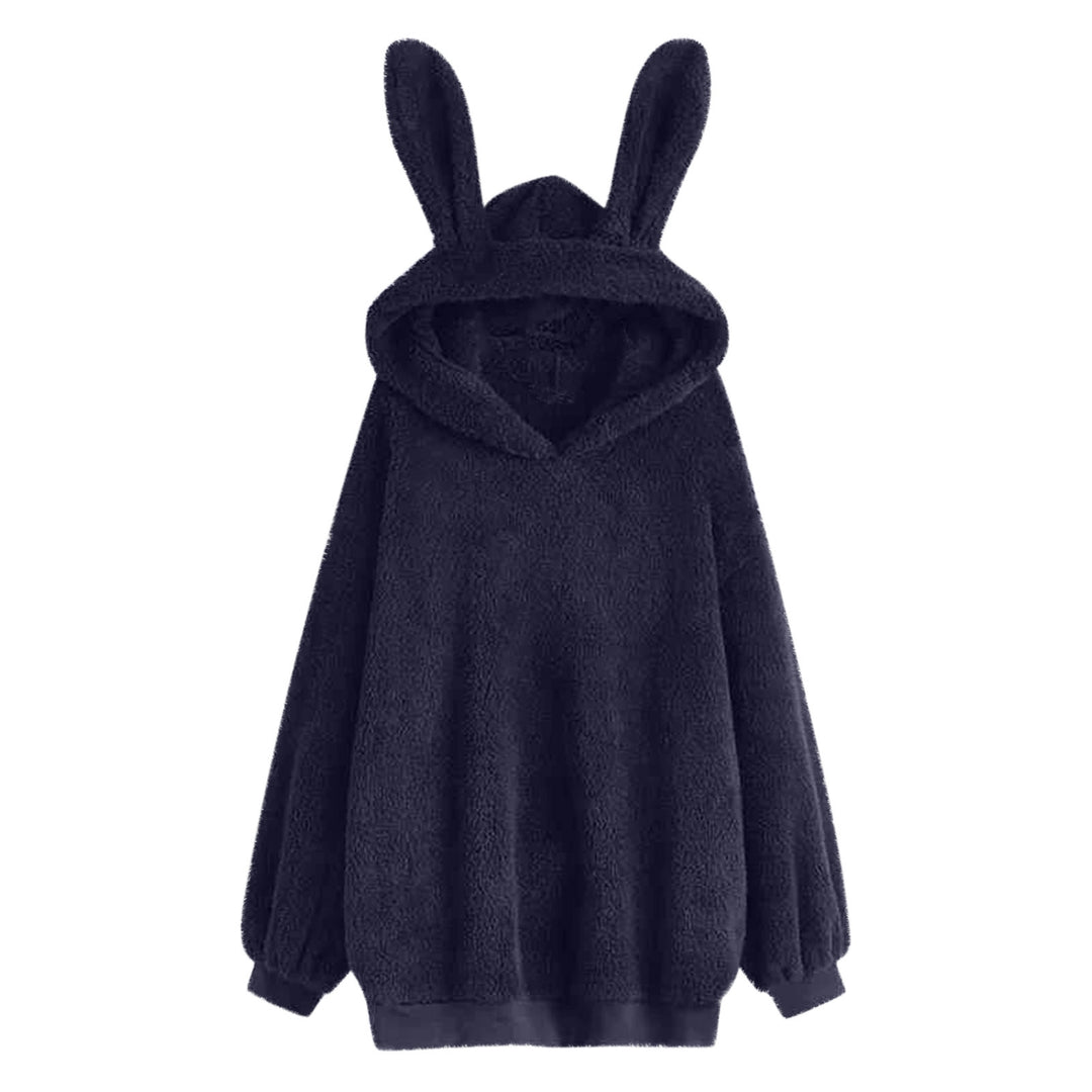 Damen nan flauschiger Oversize-Kapuzenpullover mit langen Hasenohren und gerippten Bündchen EB