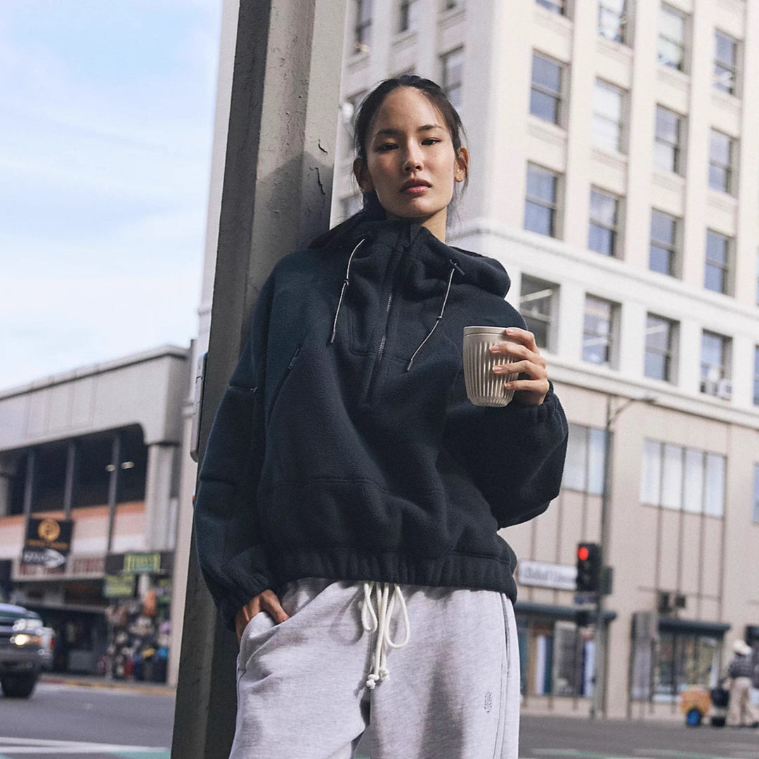 Damen Trendige Fleecejacke mit oversized Kragen EB
