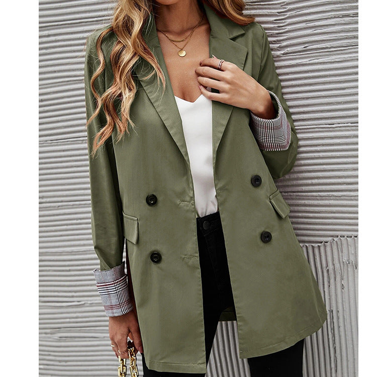 Damen modischer Zweireiher Blazer mit Kontrastärmel EB