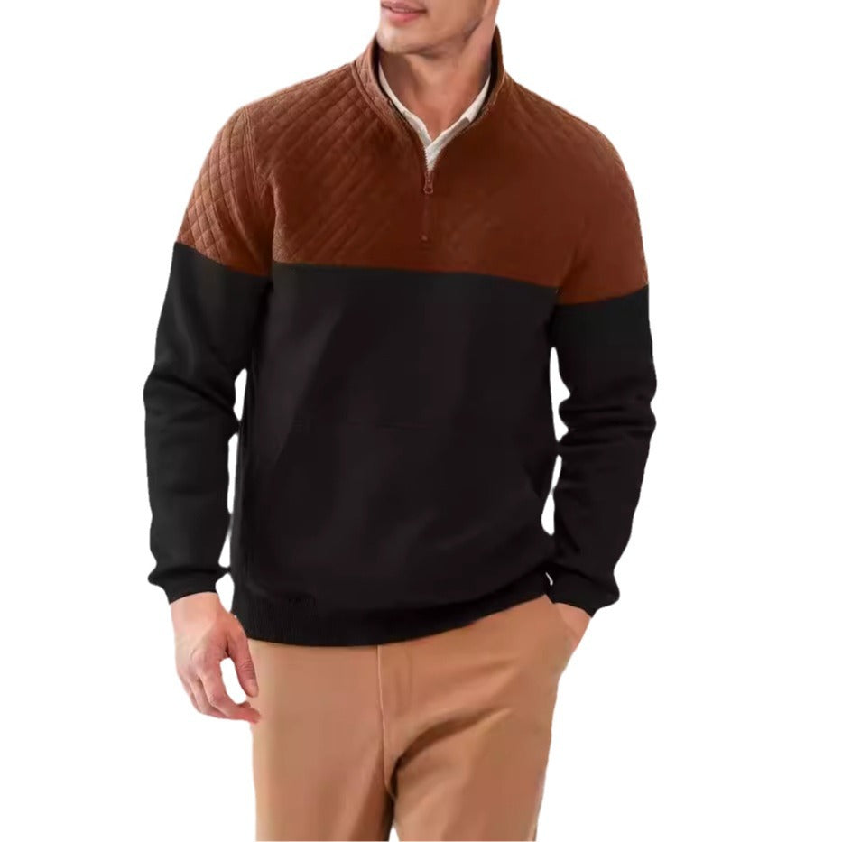 Herren Fleece-Pullover mit Steppdetails und hohem Kragen EB