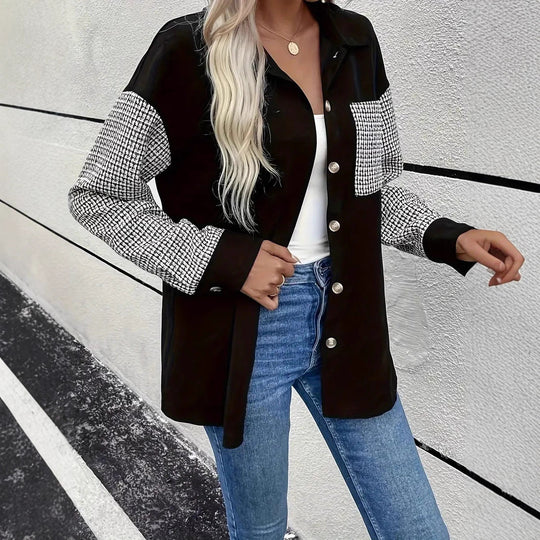 Damen Overshirt mit Karomuster und kontrastierenden Ärmeln EB