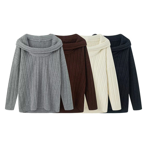 Damen lässiger Strickpullover mit weitem Rollkragen und Rippenstruktur EB