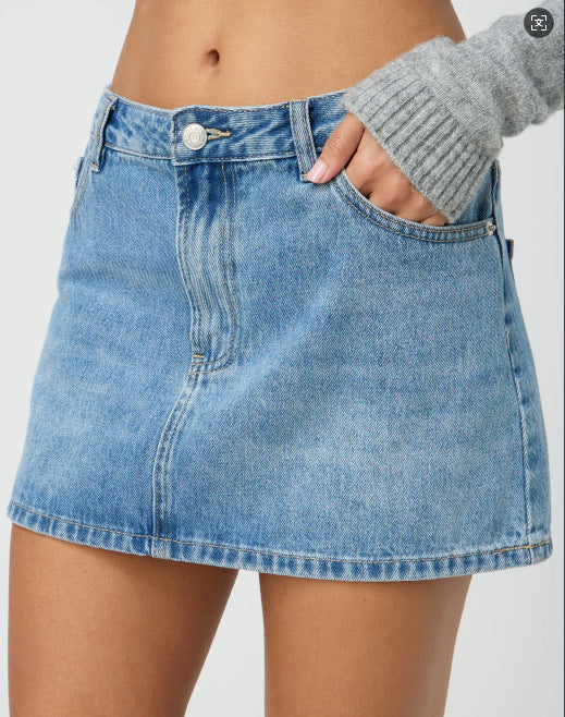Damen Denim-Minirock mit modischen Taschen und klassischem Schnitt EB