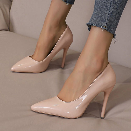 Damen Spitz High Heels mit glänzendem Obermaterial EB