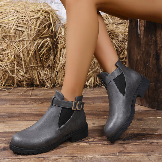 Damen Chelsea-Ankleboot mit elastischem Einsatz und Zier-Schnallenriemen EB