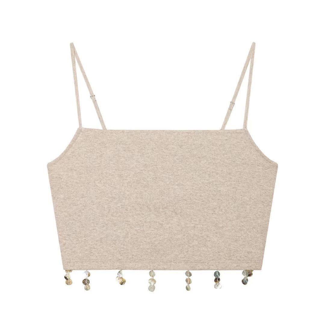 Damen Crop-Top mit funkelnden Pailletten und schmalen Trägern EB