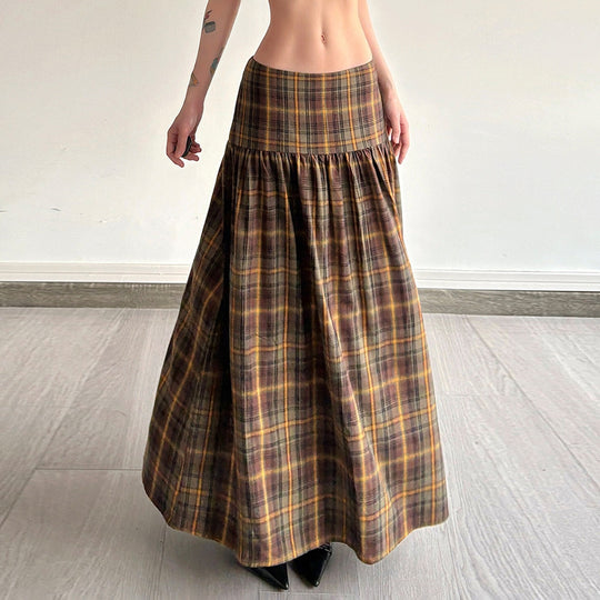 Damen Karierter Midirock mit hohem Taillenbund und voluminösem Schnitt EB