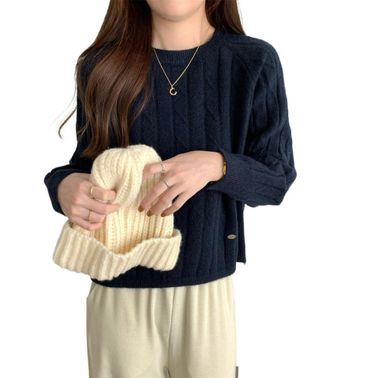 Damen Grob gestrickter Sweater mit Rundhalsausschnitt und lässiger Passform EB