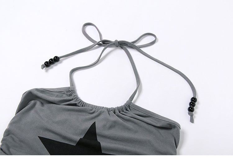 Damen trendiges Crop-Top mit Bindebändern und Sternenmotiv EB