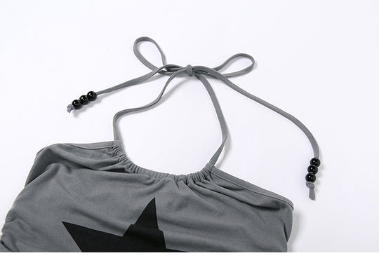 Damen trendiges Crop-Top mit Bindebändern und Sternenmotiv EB