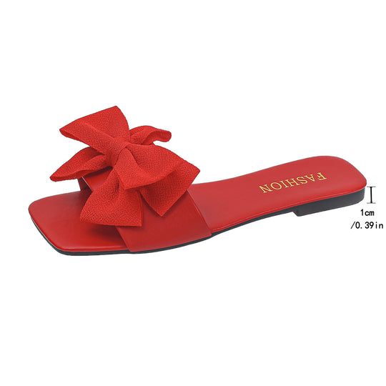 Damen Elegante Slipper mit großzügigem Schleifenverzierungen und glattem Obermaterial EB