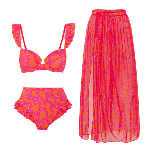 Damen Bikini-Set mit raffinierten Rüschen und elegantem Wickelrock EB