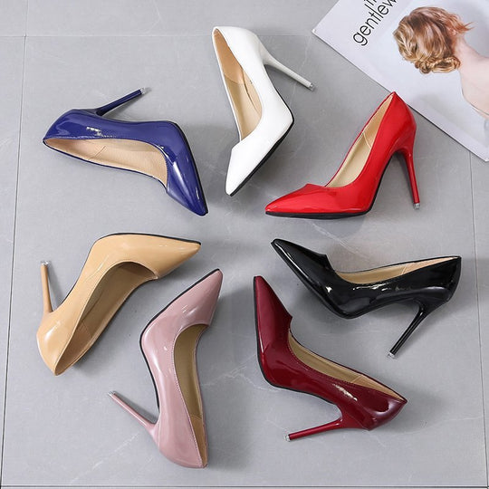 Damen elegante High Heels mit spitzem Zehenbereich und glanzvollem Finish EB