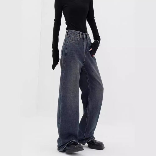 Damen Weite Denim-Hose mit extravagantem Schnitt und hohem Taillenbund EB