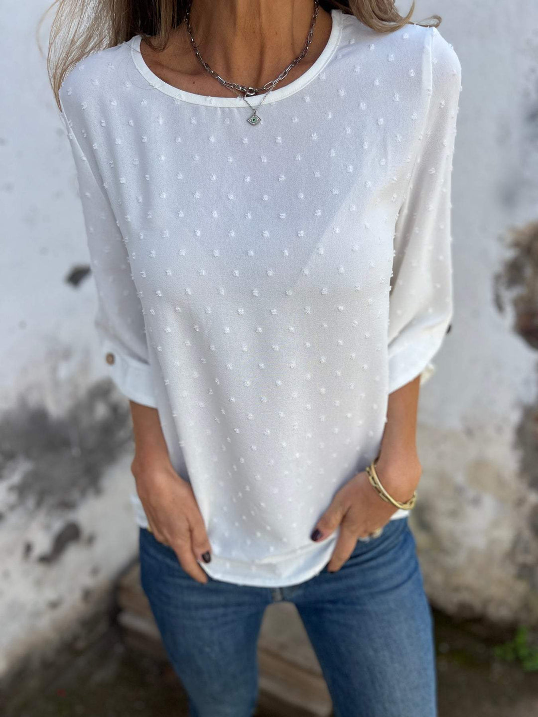 Damen lässige Bluse mit dekorativem Punktedesign EB