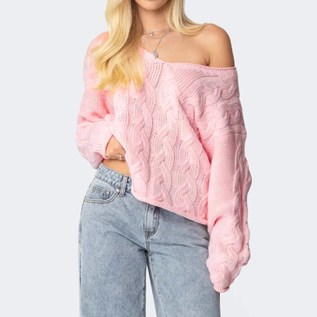 Damen Grobstrickpullover mit tiefem V-Ausschnitt und lässiger Silhouette EB