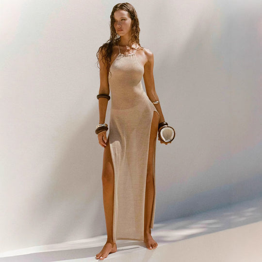 Damen elegantes Maxikleid mit hohen Seitenschlitzen EB