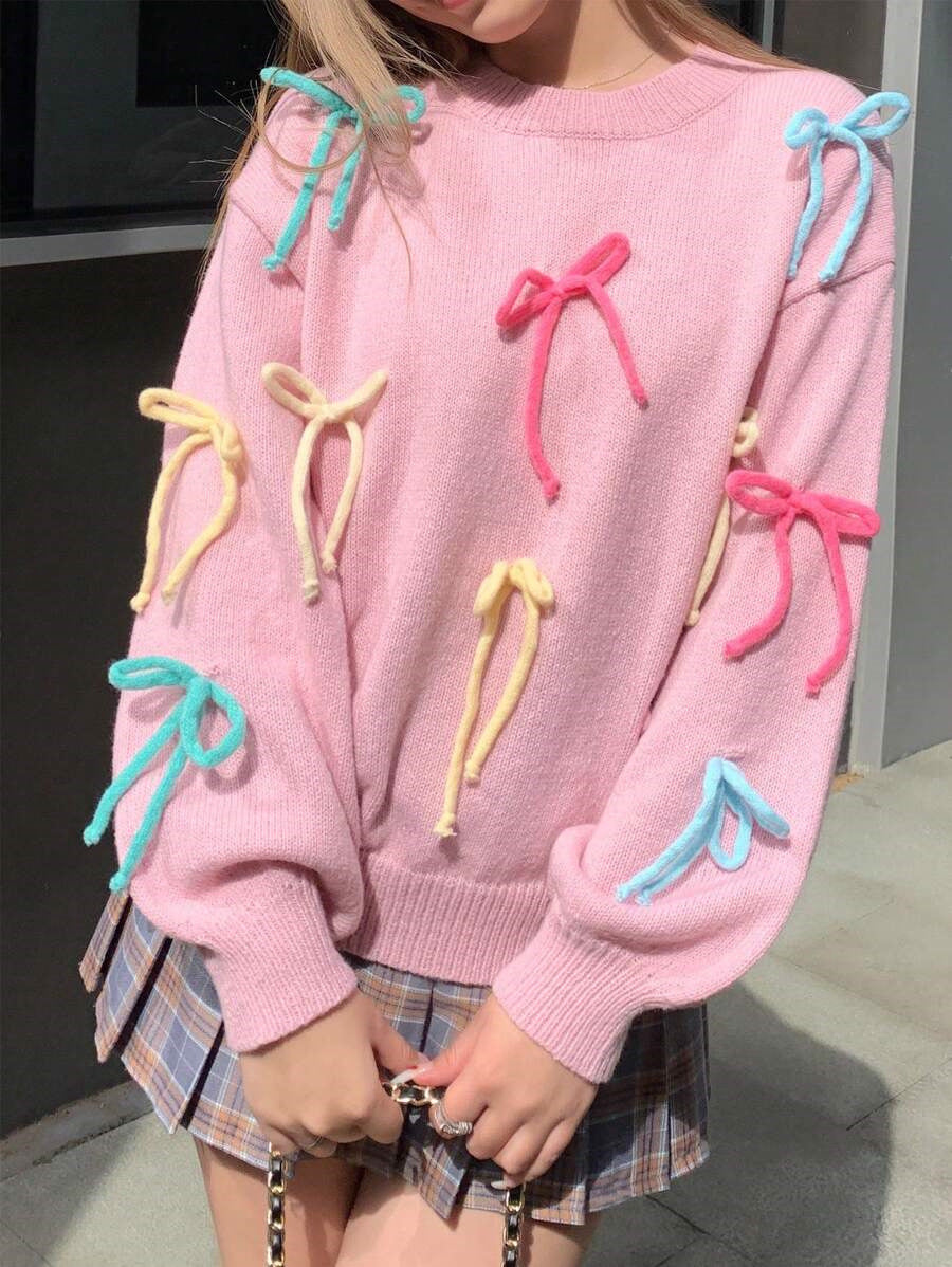 Damen kreative Strickpullover mit bunten Applikationen EB