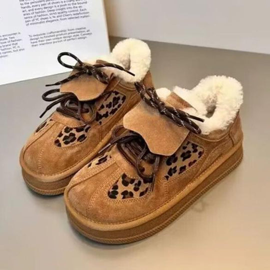 Damen Sneakers mit fellgefüttertem Innenfutter und Leopardenmuster EB