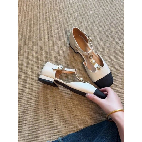 Damen elegante Slingback Ballerinas mit dekorativen Perlenakzenten EB