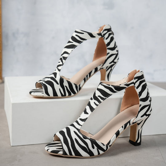 Damen High-Heel Sandalen mit angesagtem Zebra-Print EB
