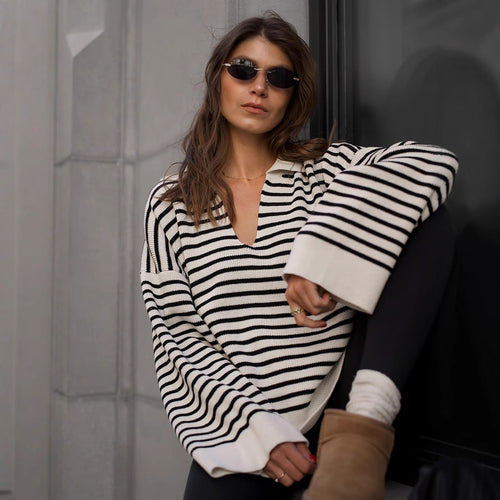 Damen Pullover mit weitem Schnitt und V-Ausschnitt EB