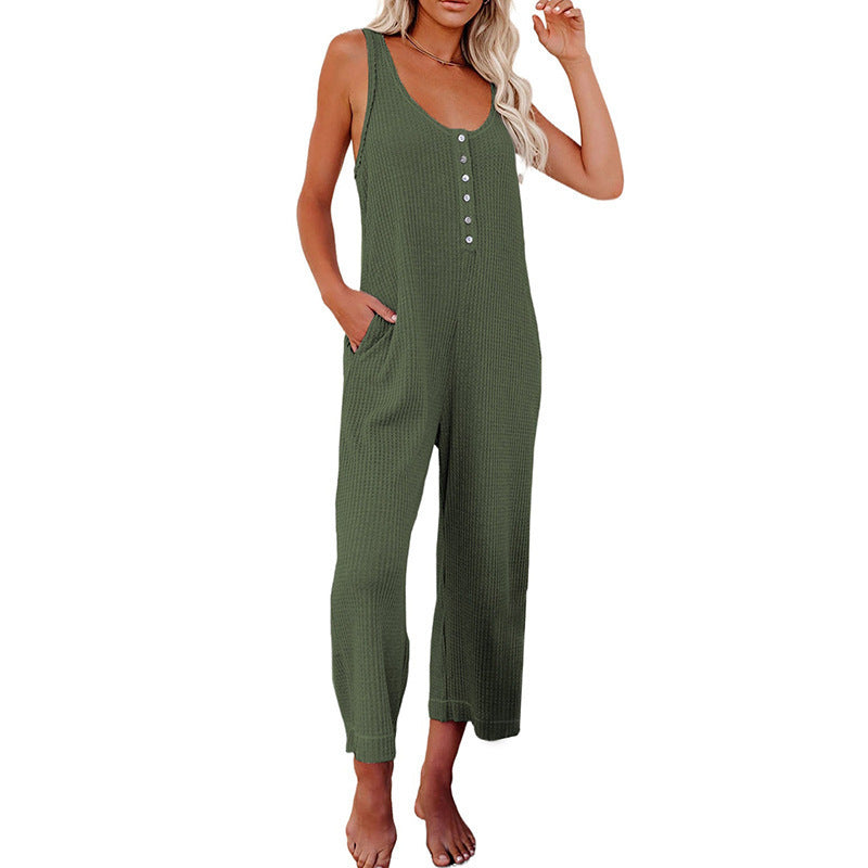 Damen Jumpsuit mit Knopfleiste und praktischen Taschen EB