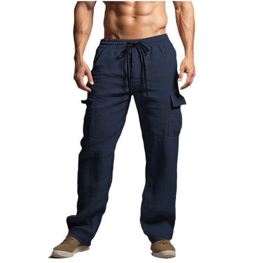 Herren nan leichte Leinen Cargohose mit elastischem Bund und großen Seitentaschen EB
