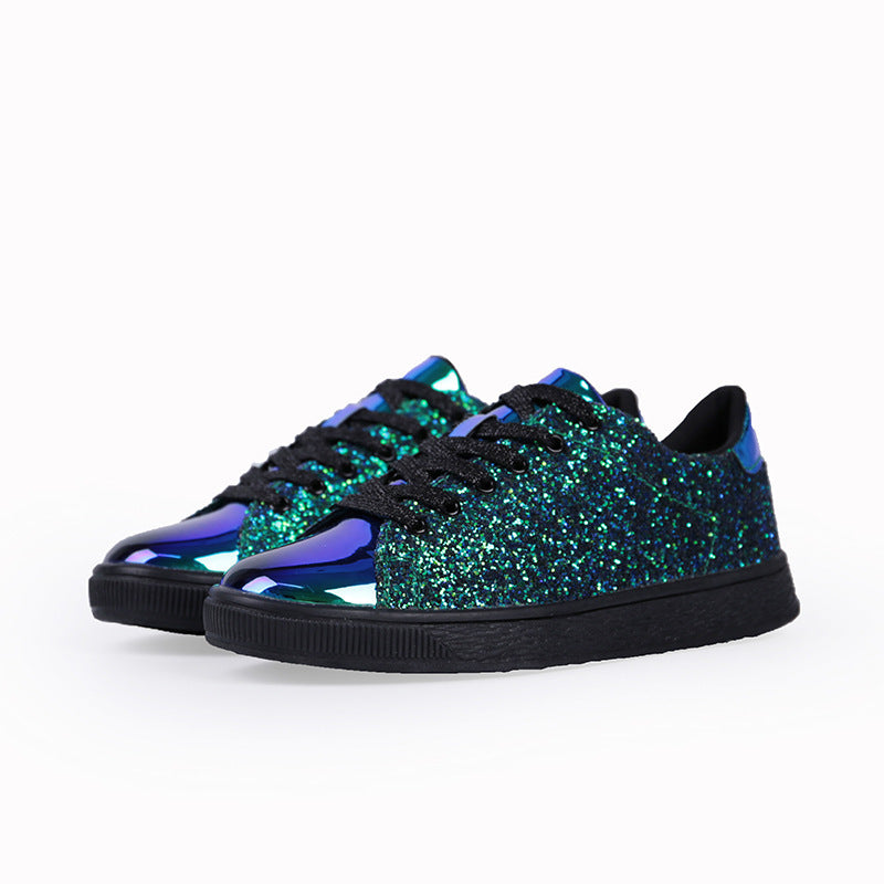 Damen Freizeit Sneakers mit glitzerndem Obermaterial und sportlicher Sohle EB