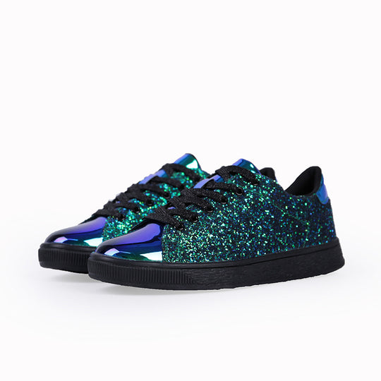 Damen Freizeit Sneakers mit glitzerndem Obermaterial und sportlicher Sohle EB