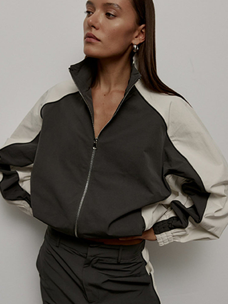 Damen nan sportive Oversize-Trackjacke mit hohem Stehkragen und Raglanärmeln EB