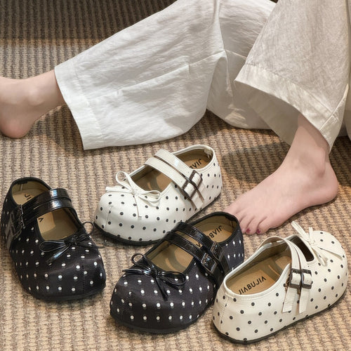 Damen Ballerinas mit hübschen Bindebändern und Punkten EB
