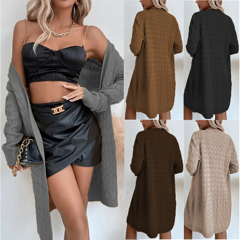 Damen Strickmantel mit modernem Wellenmuster und lässigem Schnitt EB